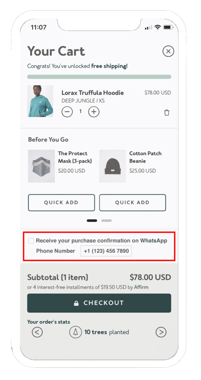 purchase confirmation on WhatsApp