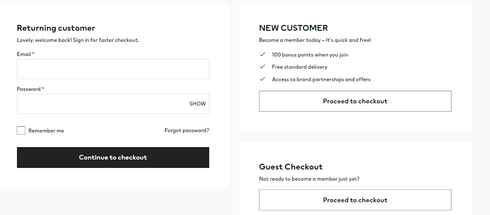 guest checkout page